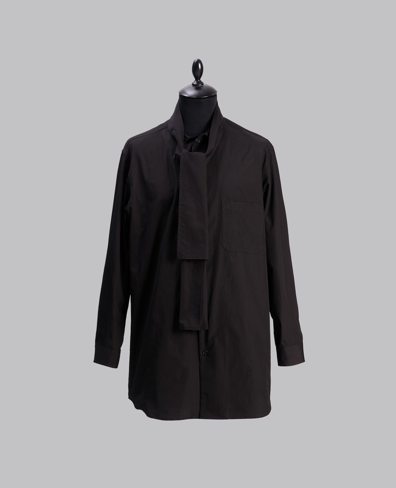 SCARF COLLAR BUTTONED SHIRT BLACK