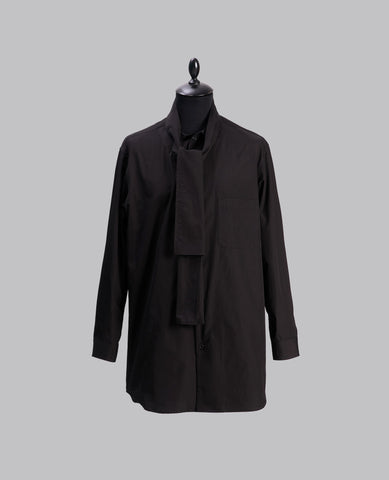 SCARF COLLAR BUTTONED SHIRT BLACK