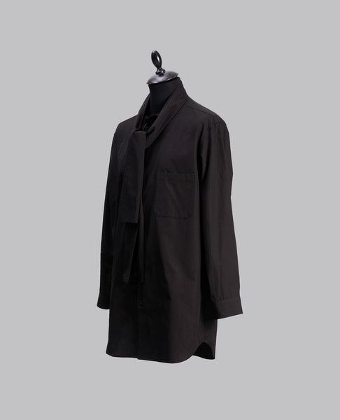 SCARF COLLAR BUTTONED SHIRT BLACK